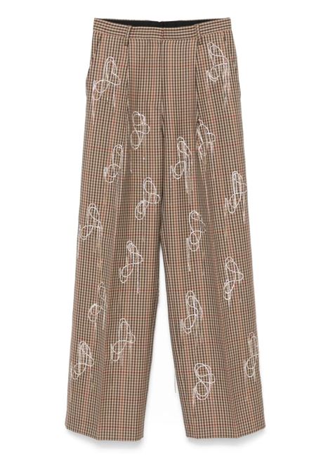 Pantaloni con stampa a quadri porter in marrone Dries van noten - donna DRIES VAN NOTEN | 2420109159048701